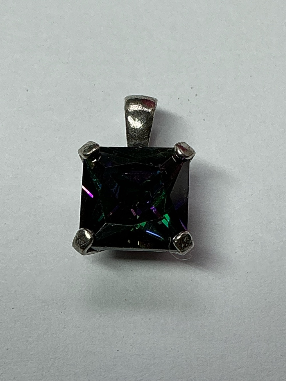 Sterling Silver Mystic Square-Cut Pendant in Deep Iridescent Black